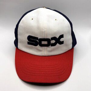 Vtg 80s Chicago White Sox MLB Snapback Baseball Hat Red White Blue Adjustable